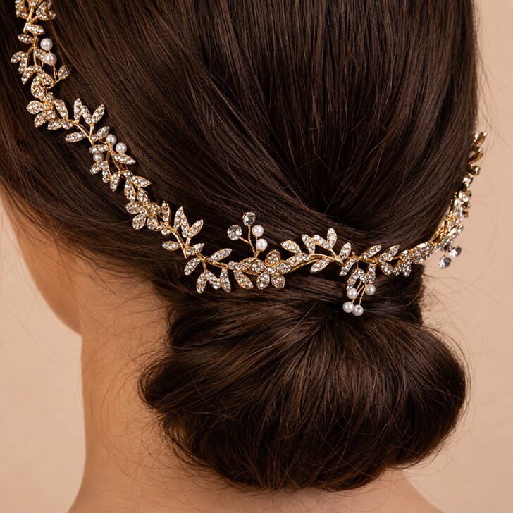 Perfect Bridal Delicate Gold Sparkling Crystal Bridal Hair Vine